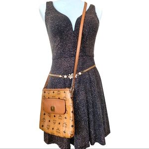 Auth MCM cognac crossbody bag
